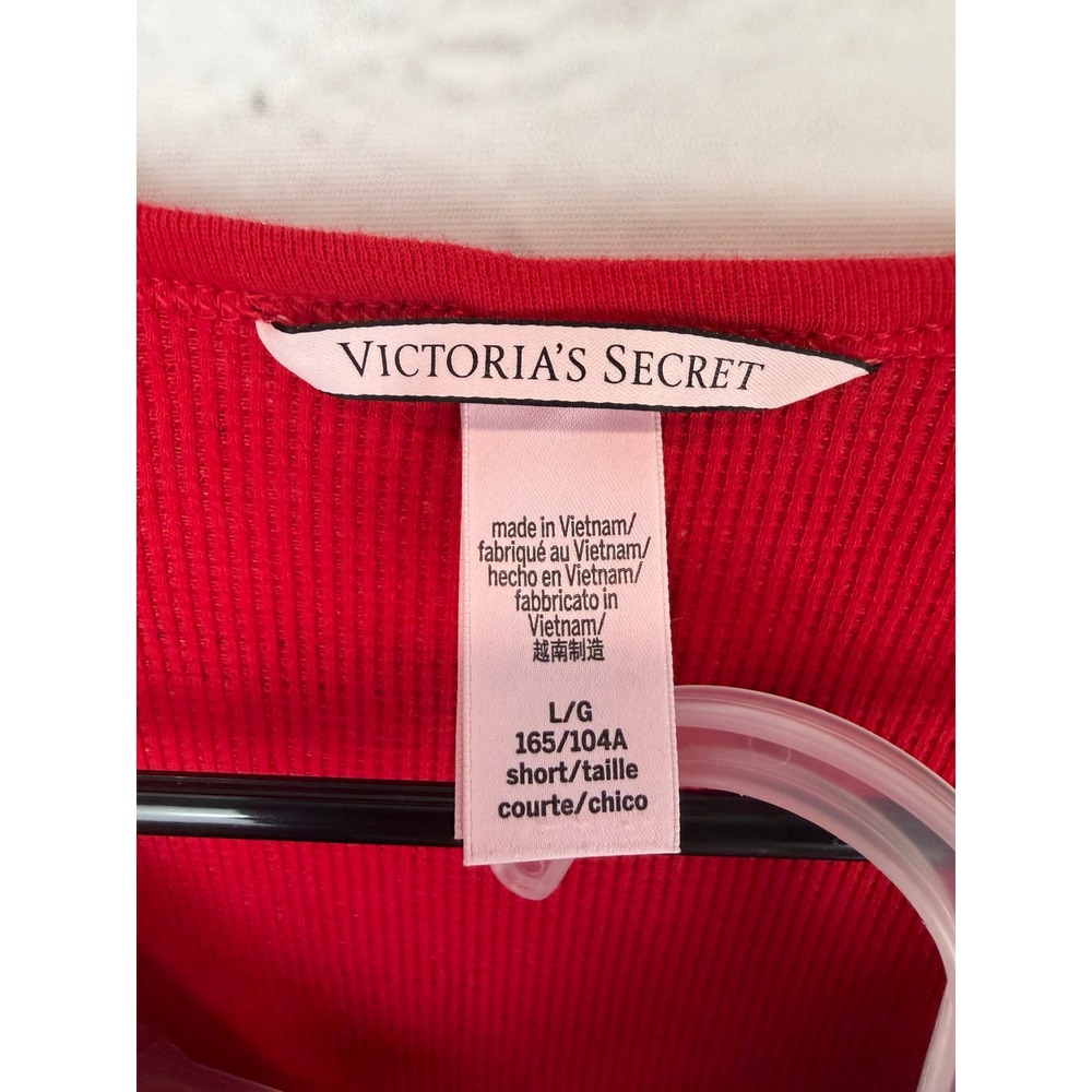 Victorias Secret Red Fair Isle Thermal Pajama Set Long Sleeve Top Leggings Large - Picture 3 of 10